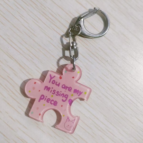 You Are My Missing Piece Alphabet Pendant Puzzle Keychain Key R Pink