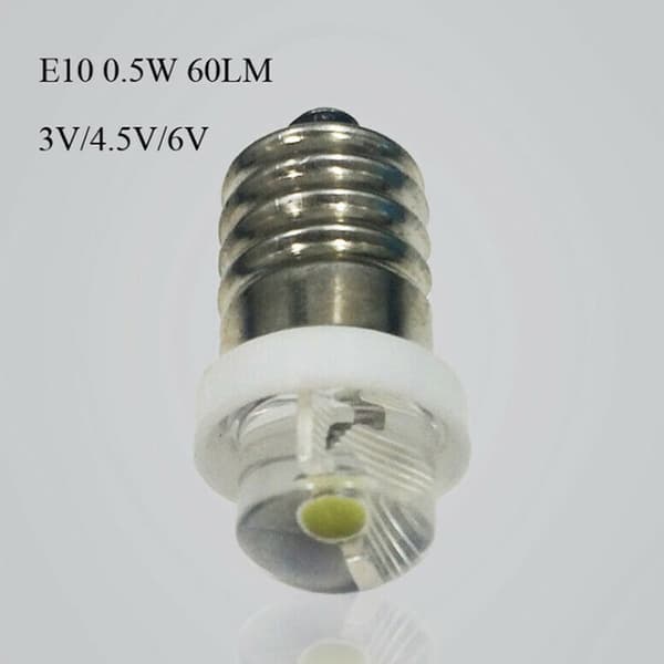 3/4,5/6V 0,5W lommelygte pære 6000K hvid LED E10 fatning 6V