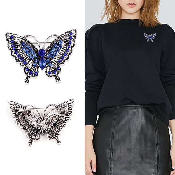 Vintage Crystal Butterfly -rintakorut naisten takkikorujuhliin Blue