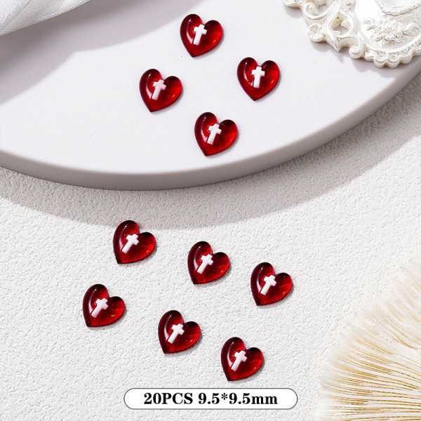 20 stk Resin Clear Peach Heart Nail Accessories Cross Flat Back Red