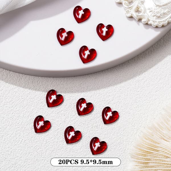 20st Resin Clear Peach Heart Nail Accessories Cross Flat Back Red