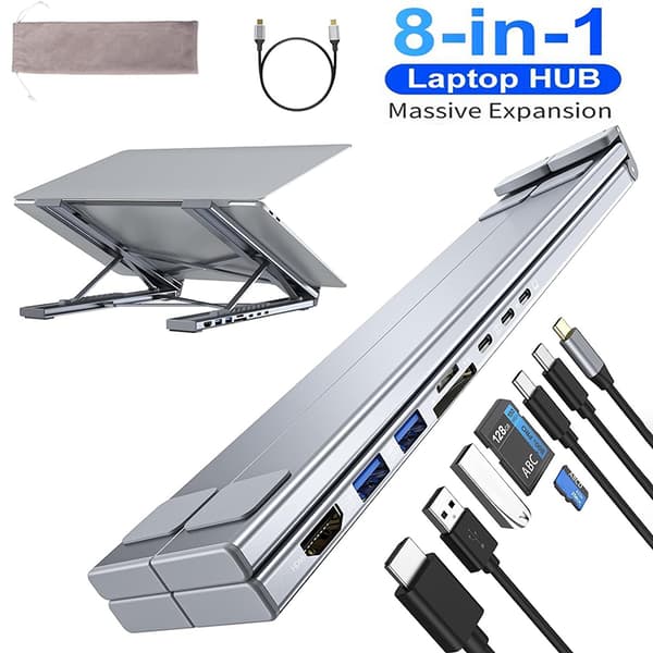 8-in-1 USB-C -läppäriteline telakointiasemalla, universaali USB-C A1