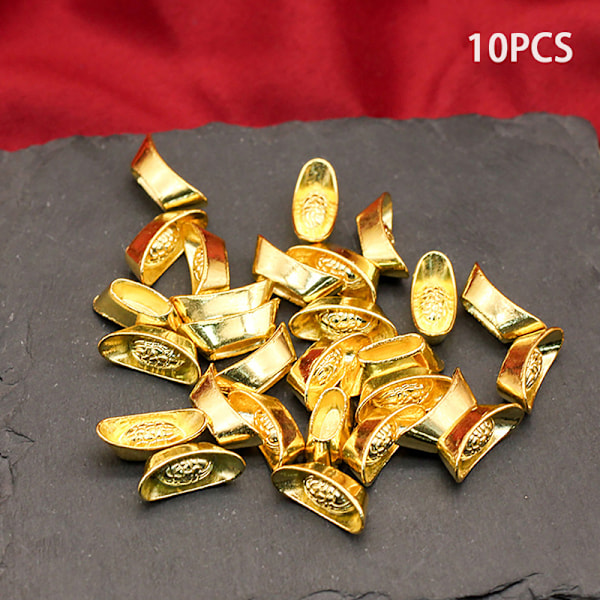 10pcs Ingot Gold  Yuan Bao Wealth Golden Statue Ingots Decor Or 10PCS