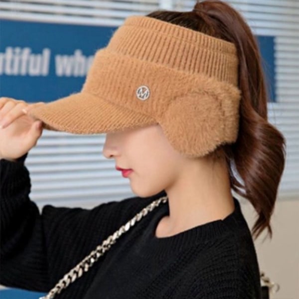 Naisten paksunnettu ankankielinen neulottu hattu syys- ja talvikorva Gray