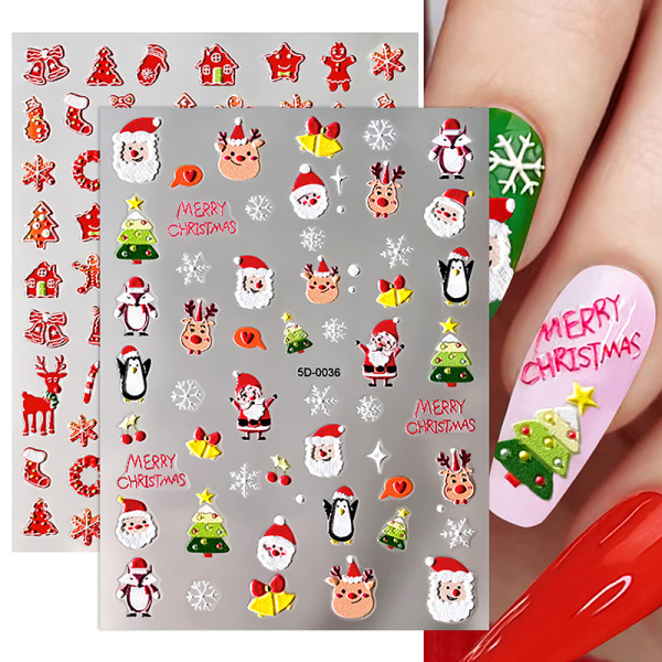 Christmas Nail Art 5D prægede Xmasnail Stickers Snowflake Flow F