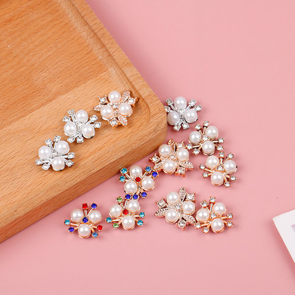 10 stk perleknapp med blomster og strass, glitrende hårnål med krystaller E
