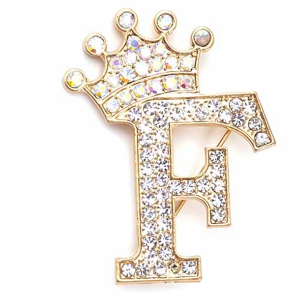 Fashion Crown 26 begyndelsesbogstaver A til Z Crystal Rhinestone Broo Gold-F