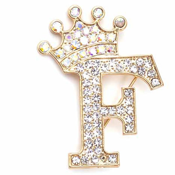 Fashion Crown 26 inledande bokstäver A till Z Crystal Rhinestone Broo Gold-F