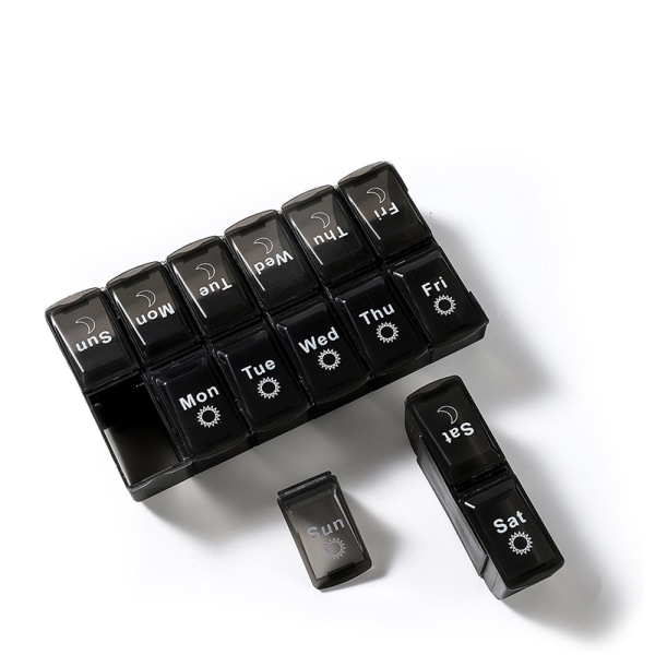 7 dager ukentlig pille etui 14grids medisin tablett dispenser organ White+Black