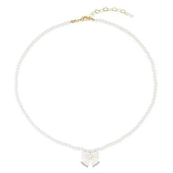 Mote Vintage Goth Sweet Bow anheng Perle Beaded Clavicle Ne