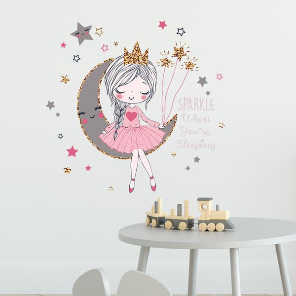 Princess on the moon wallsticker Flickrumsinredning vacker Ca