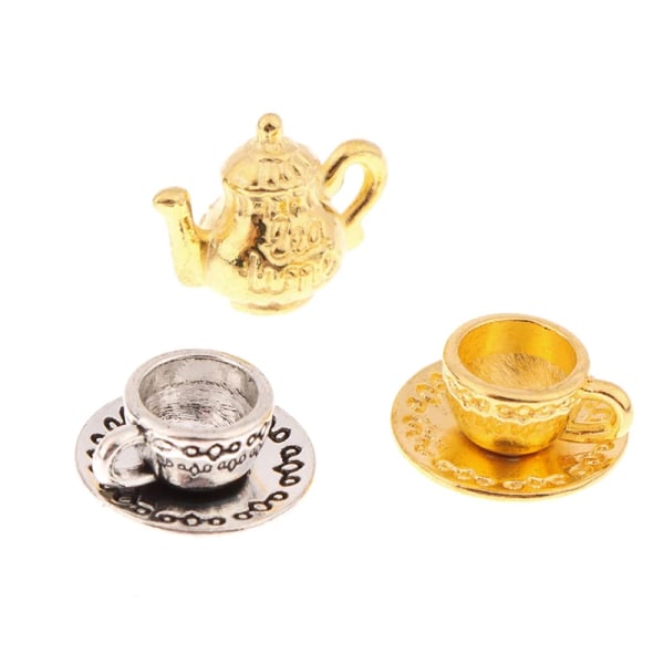 1 sett 1:12 Dukkehus Miniatyr tekanne kopp og tallerkenbord Mod Silver
