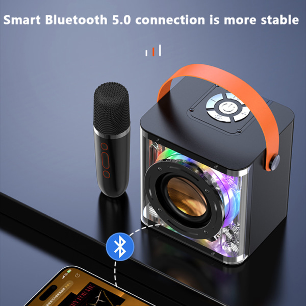 Mekanisk transparent Bluetooth-høyttalere med 2 trådløse mikrofoner Black Speaker