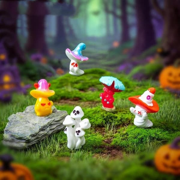 Mini Halloween Svampe Spøgelse Harpiks Figurer Med Farverige e D A2