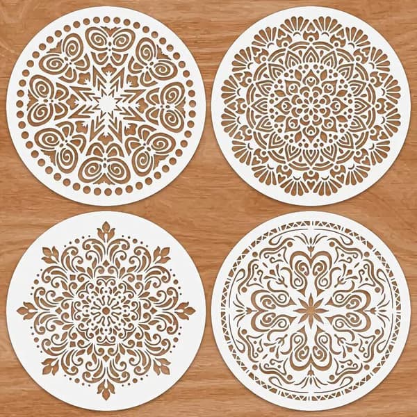 4 STK Mandala Stencils Runde DIY Malerskabeloner Til Væg Træ