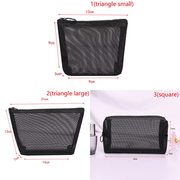 Mesh Makeup Case Organizer Oppbevaringspose Glidelås Toalettsaker Reise 3(square)