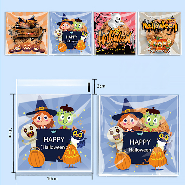 100 stk. 10x10cm Halloween Plastik Slik Cookie Gavepose Selvbærende A A3