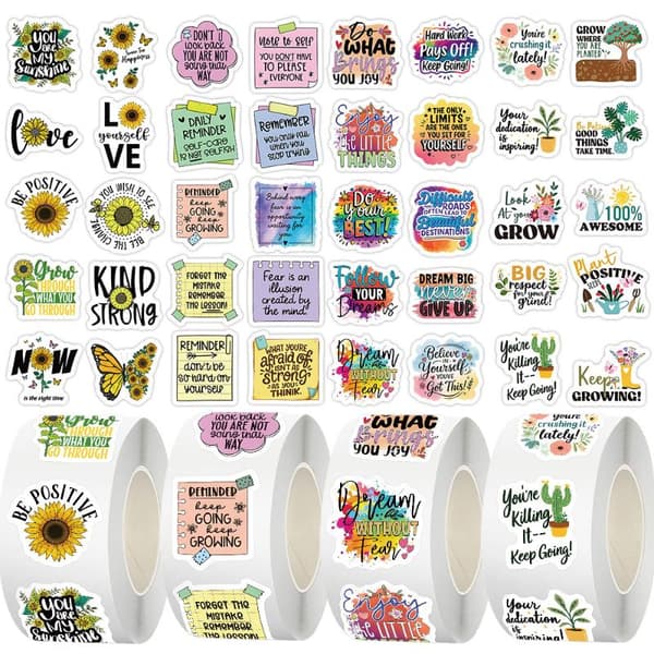500 STK Inspirerende Engelske Rullestickers Tilpas og Beløn A4