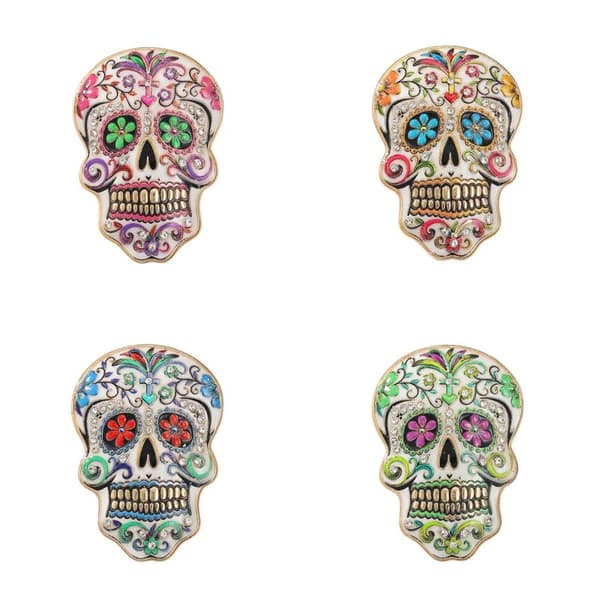 Färgglada blommor Sugar Skull Brosch Glittrande Strassdetaljer A3