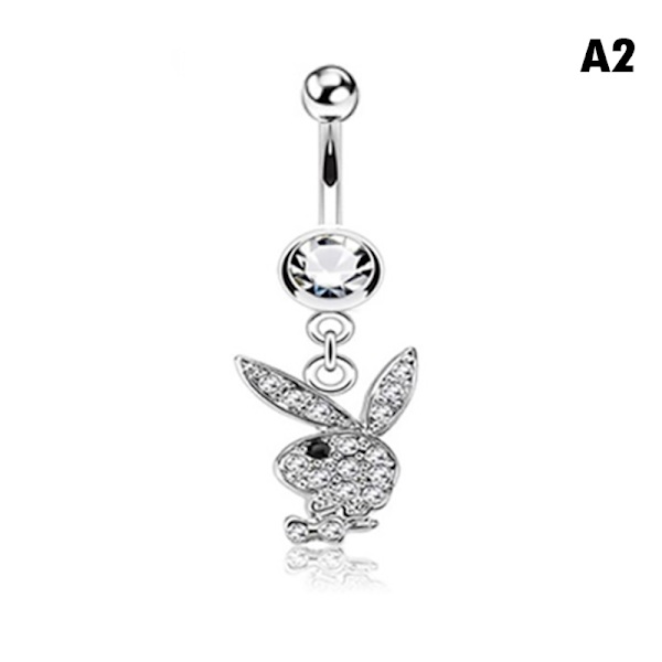 1 PC Bunny Dangle Belly Ring Asfaltert CZ Gems kirurgisk stål A2