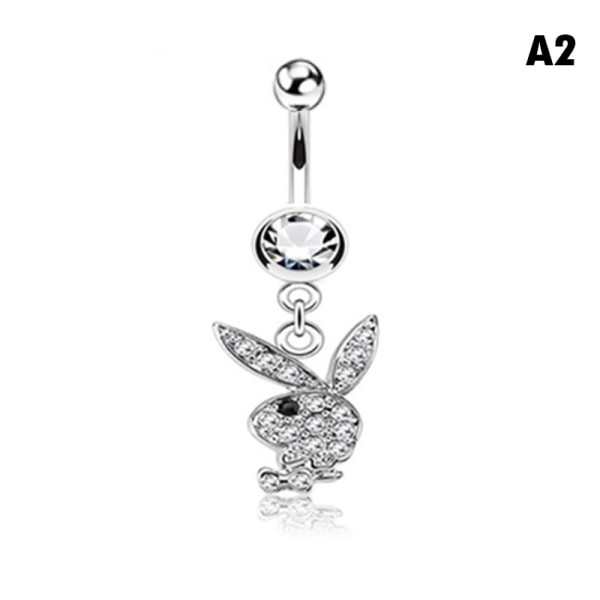 1 PC Bunny Dangle Belly Ring Paved CZ Gems Kirurgisk Stål A2