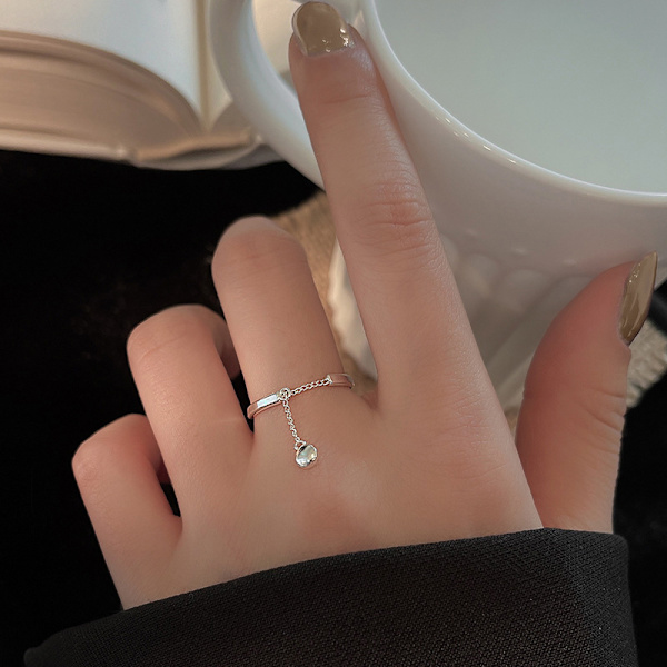 Chain Tofs Ring Justerbar Enkelt Mode Dam Party Ring J Silver