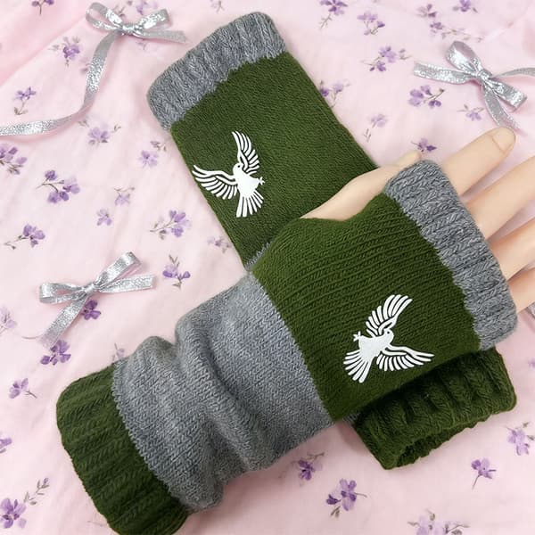 Efterår Vinter Ørn Kat Broderi Retro Varme Åbne Handsker Kvinder A4