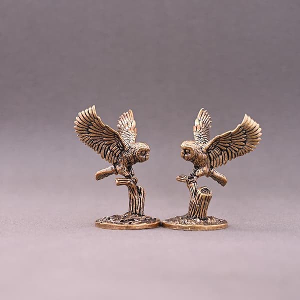 Antikke solide messingugle miniatyrfigurer retro kobberdyr
