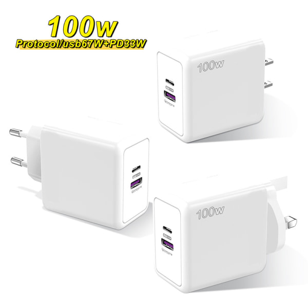 100W USB Type-C oplader PD Hurtigopladningsstrømadapter til Ipho White EU-Plug