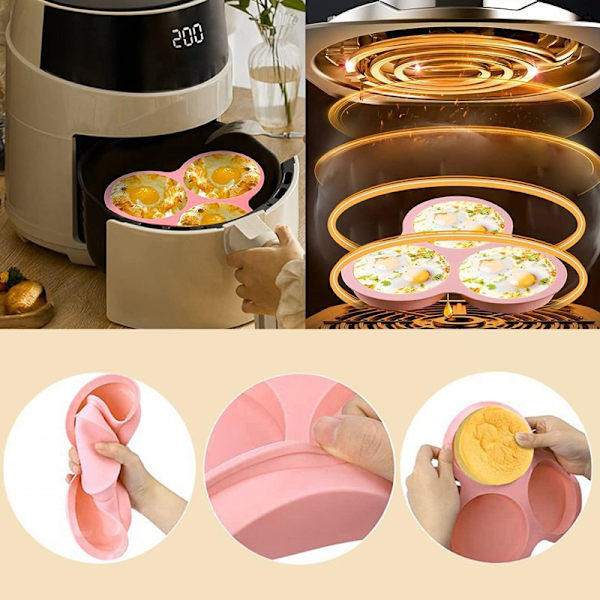 Air Fryer Eggeform Rund Form Kakeform 3 Hulrom Non-Stick Sil Blue