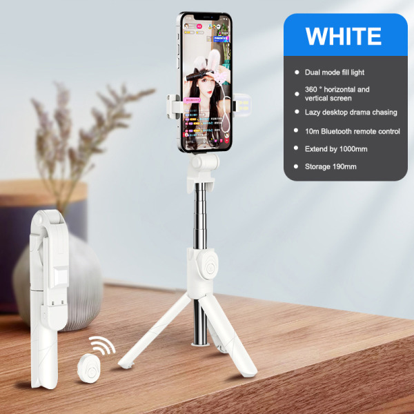 Trådløs Selfie Stick-stativstativ med lys Bluetooth-fjernkontroll A2