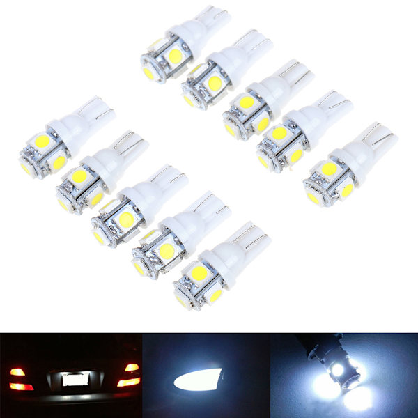 10 st White T10 Wedge 5-SMD 5050 5W5 LED-nummerskyltslampor