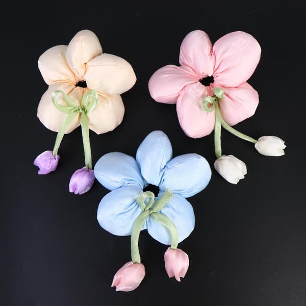 e Blommig Hårsnodd Scrunchie Mjukt Tyg Elastisk Hästsvanshållare Blue