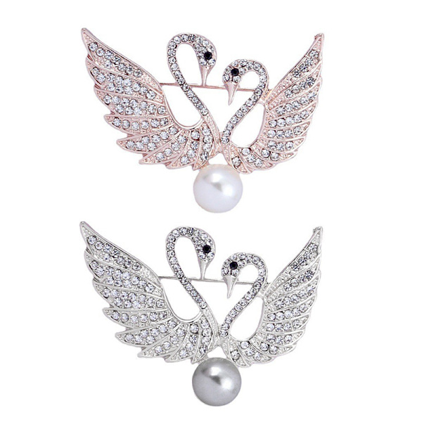 Rhinestone Pearl Swan Broscher Bröllopsfest För Damkläder Silver
