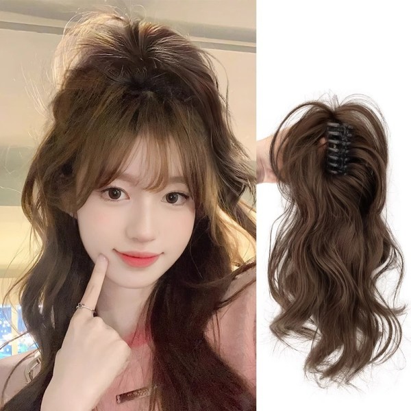 Synteettinen Claw Clip Ponytail Hiustenpidennykset Lyhyt Kihara Natura Dark brown