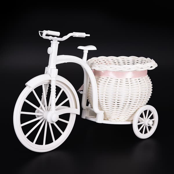 2017 Ny Plast Vit Trehjuling Cykel Design Flower Basket Stora