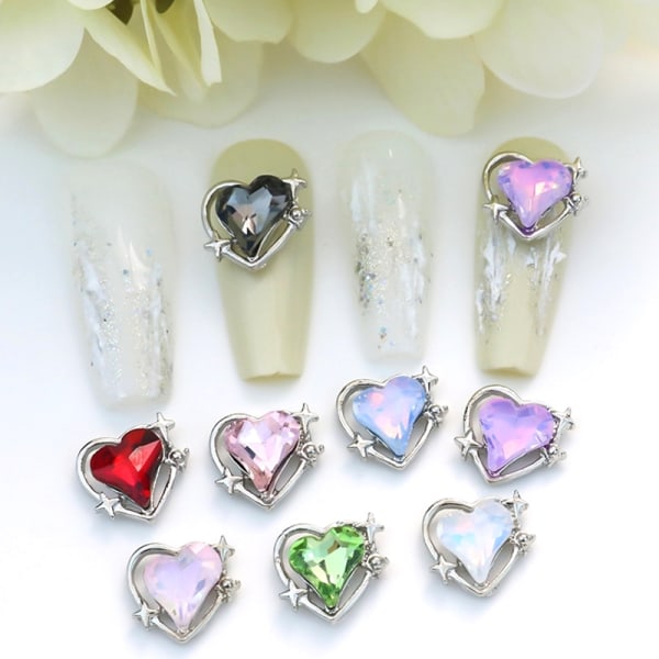 5 stk Nail Diamond Nail Art Decor Heart Love Diamond Heart Nail White