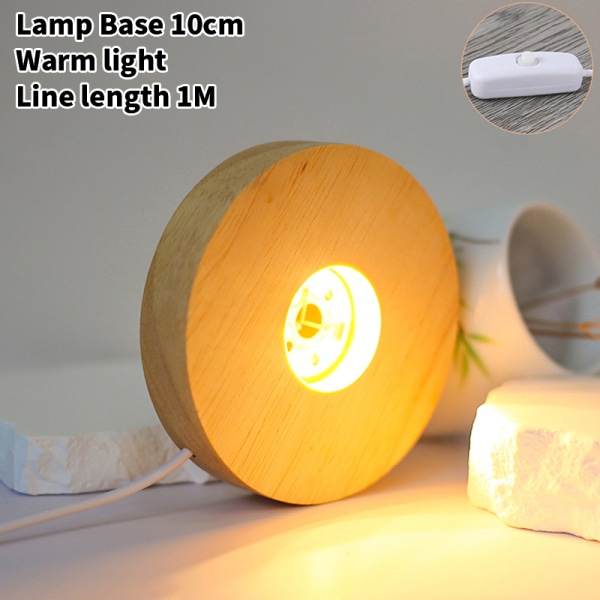 10cm træ lys base træ LED lys roterende display stand La 10cm Warm light 1M