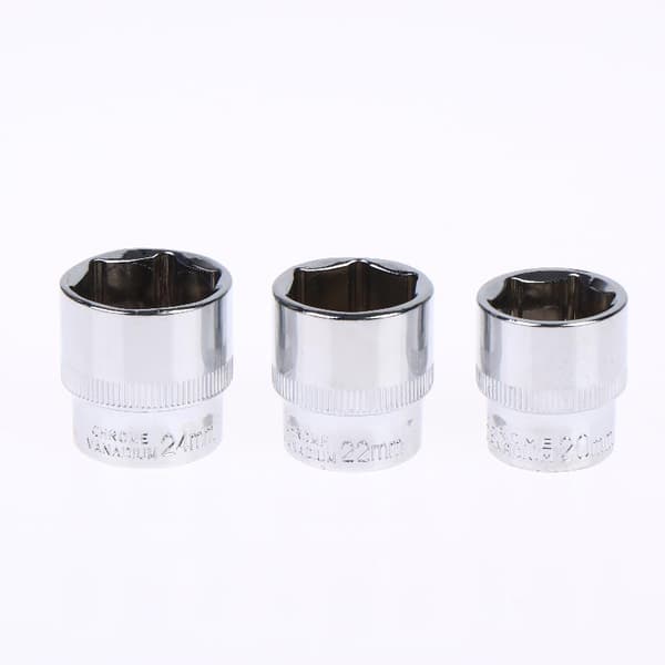 6-24 mm 3/8 kort sekskantpipe speilpolert forkrommet stål E 10mm
