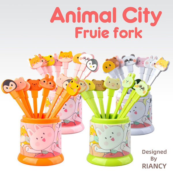 8 kpl / set e Animal Fruit Fork Kids Snack Jälkiruokakoristehaarukka Pink