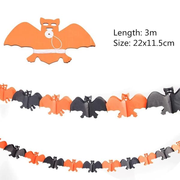 Halloween Papirbanner Edderkopp Gresskar Spøkelse Flaggermus Papirkjede Hal A1