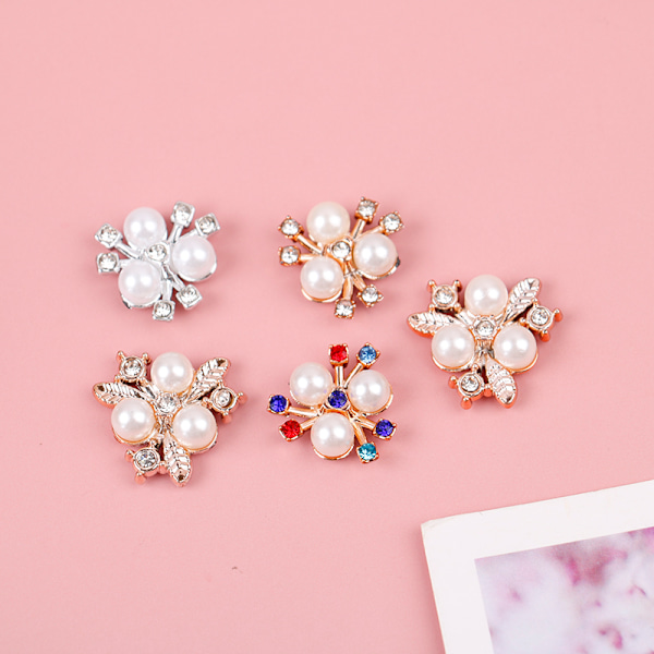 10 stk Perle Blomster Rhinestone Knapper Glitrende Krystall Hårnål B