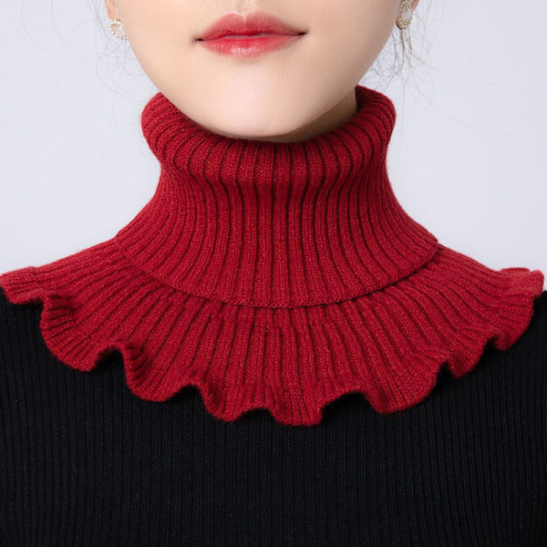 Kvinner strikket krage skjerf Varm Turtleneck Neck Warmer Detacha Wine red
