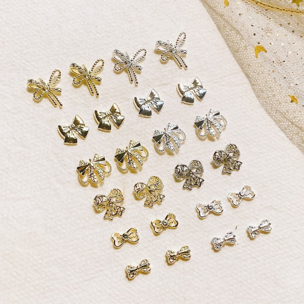 10 stk Nail Art Decoration 3D Ribbon Bow Nail Art Charm Metal Ma A4 10Pcs