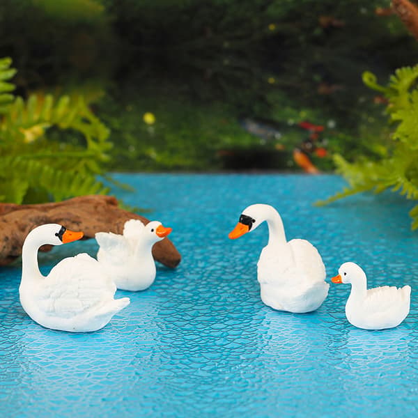 Mini Hvit Svane Dekorasjon Gåse Figur Dukkehus Micro Lands A4