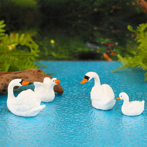 Mini White Swan Decoration Goose Figurine Dollhouse Micro Lands A2