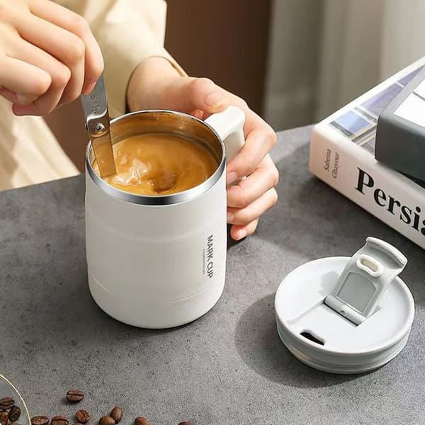 Termisk kaffekrus med ske Dobbeltvægget rustfrit stålkrus F A3