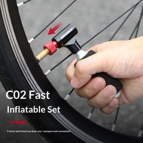 Cykel CO2-pump Handcykeldäckslangpump Aluminiumlegering Black