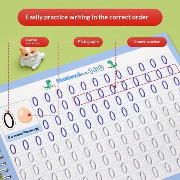 Genanvendelig Børne 3D Rillet Skrivebog Til Kalligrafi Tal H alphabets