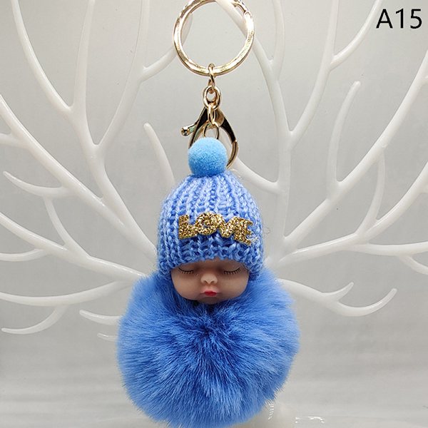 Sovende Baby Nøglering e Fluffy Plys Dukke Nøgleringe Kvinder Pige A15